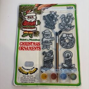 1981 VTG Craft‎ House Paint by Number Christmas Ornaments Kit Glitter Glaze New